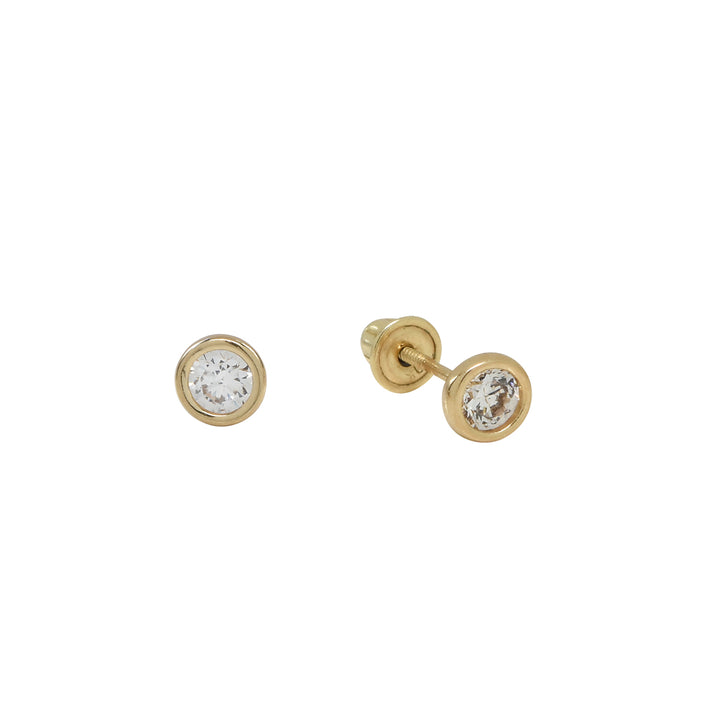 10k Solid Gold 5mm Round Single CZ Studs - Earrings - Yellow Gold - Yellow Gold - Azil Boutique