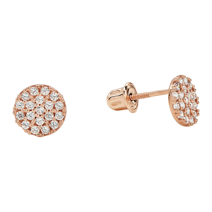 10k Solid Gold CZ Circle Studs - Earrings - Rose Gold - Rose Gold - Azil Boutique