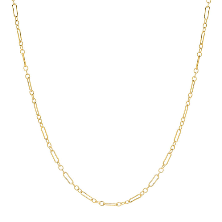 Thin Elongated Oval & Round Link Chain Necklace - Necklaces - Gold - Gold / 14" - Azil Boutique