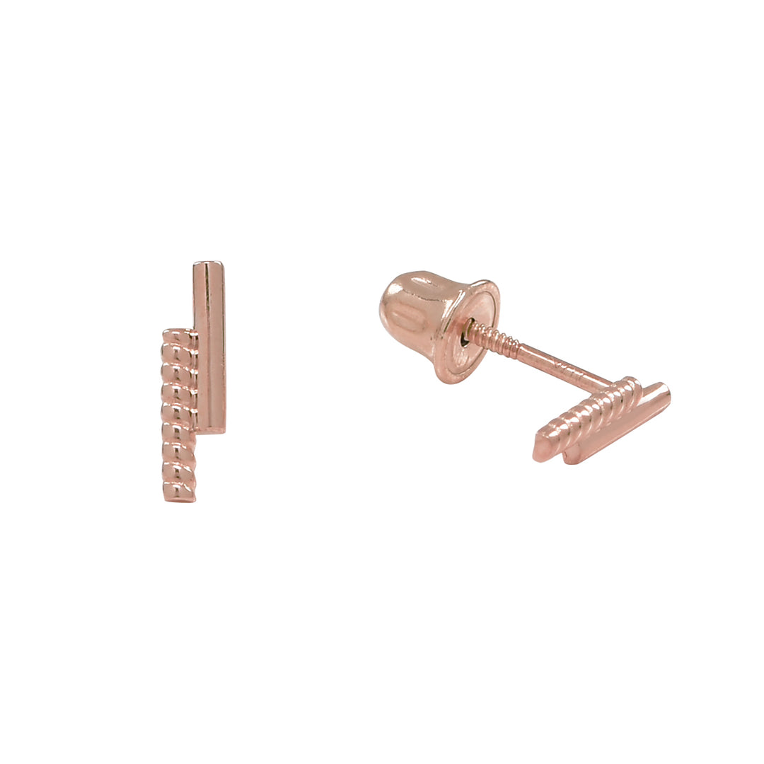 10k Solid Gold Double Bar Studs - Earrings - Rose Gold - Rose Gold - Azil Boutique