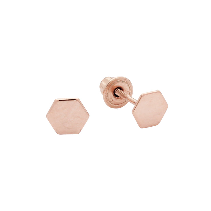 10k Solid Gold Tiny Hexagon Studs - Earrings - Rose Gold - Rose Gold - Azil Boutique