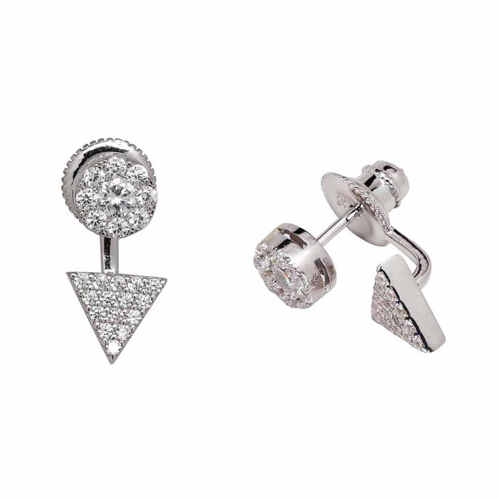 Circle and Triangle CZ Ear Jacket - Earrings - Silver - Silver - Azil Boutique