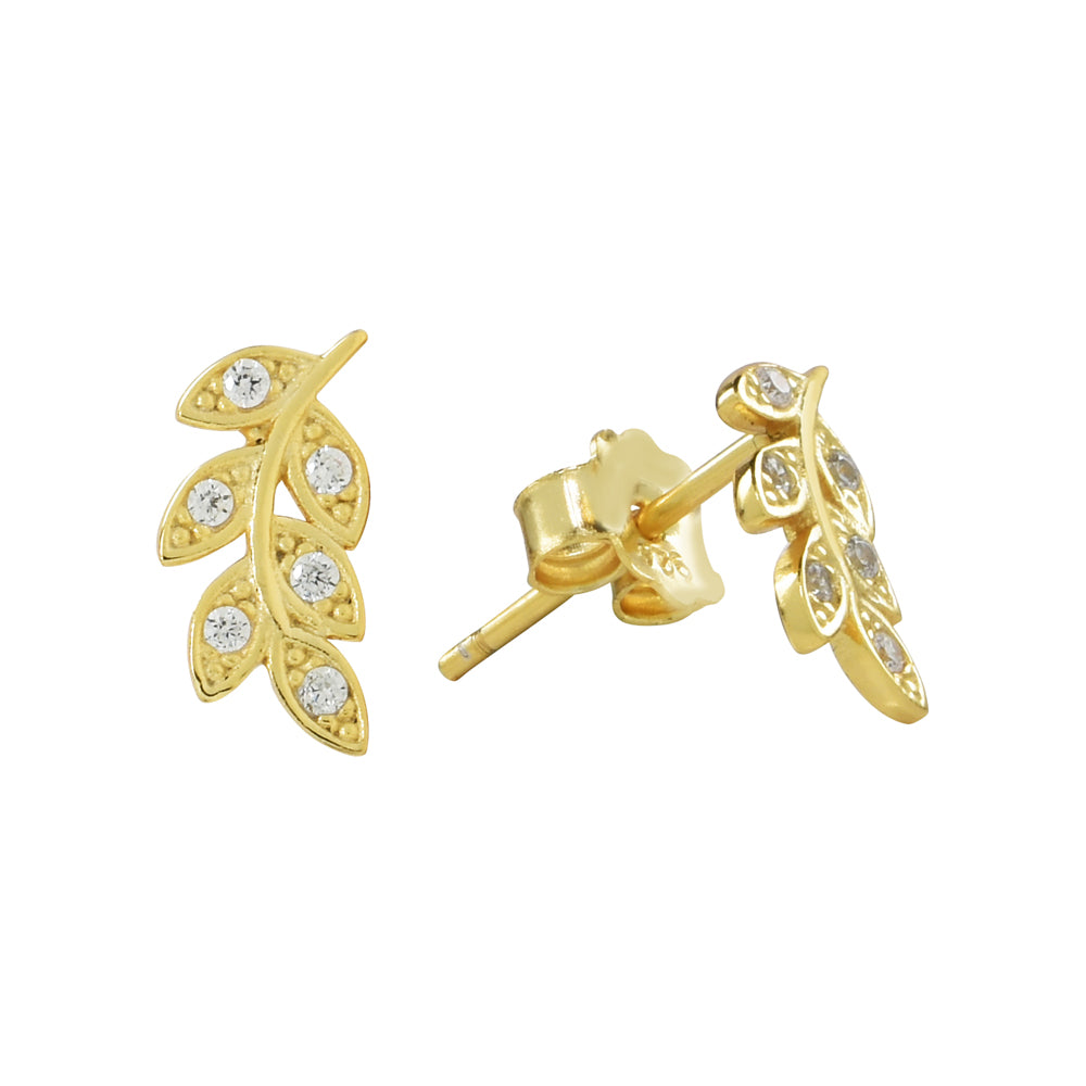 CZ Leaf Studs - Earrings - Gold - Gold - Azil Boutique
