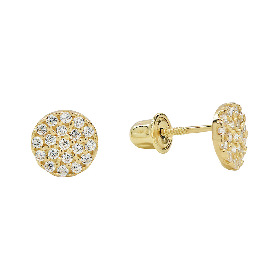 10k Solid Gold CZ Circle Studs - Earrings - Yellow Gold - Yellow Gold - Azil Boutique