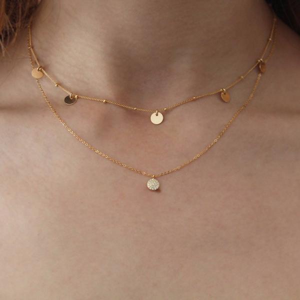 5 Tiny Discs Ball Chain Necklace - Necklaces -  -  - Azil Boutique
