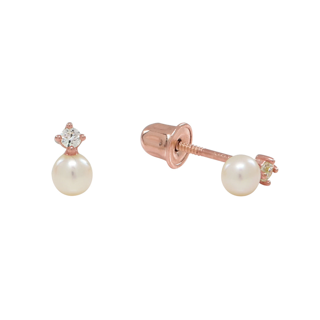 10k Solid Gold CZ / Pearl Studs - Earrings - Rose Gold - Rose Gold - Azil Boutique