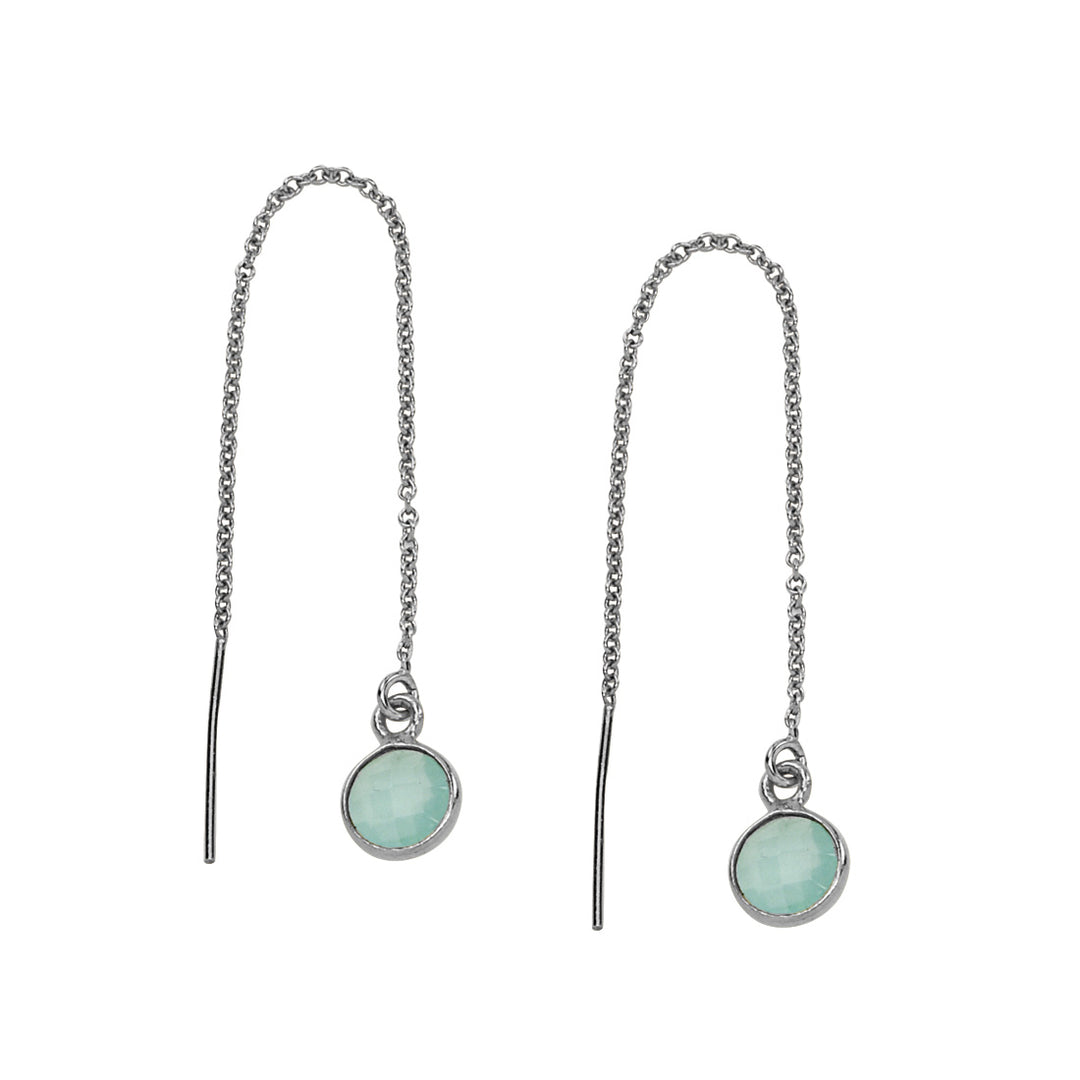 Bezel Stone Ear Threaders (more stones) - Earrings - Seafoam Chalcedony - Seafoam Chalcedony / Silver - Azil Boutique