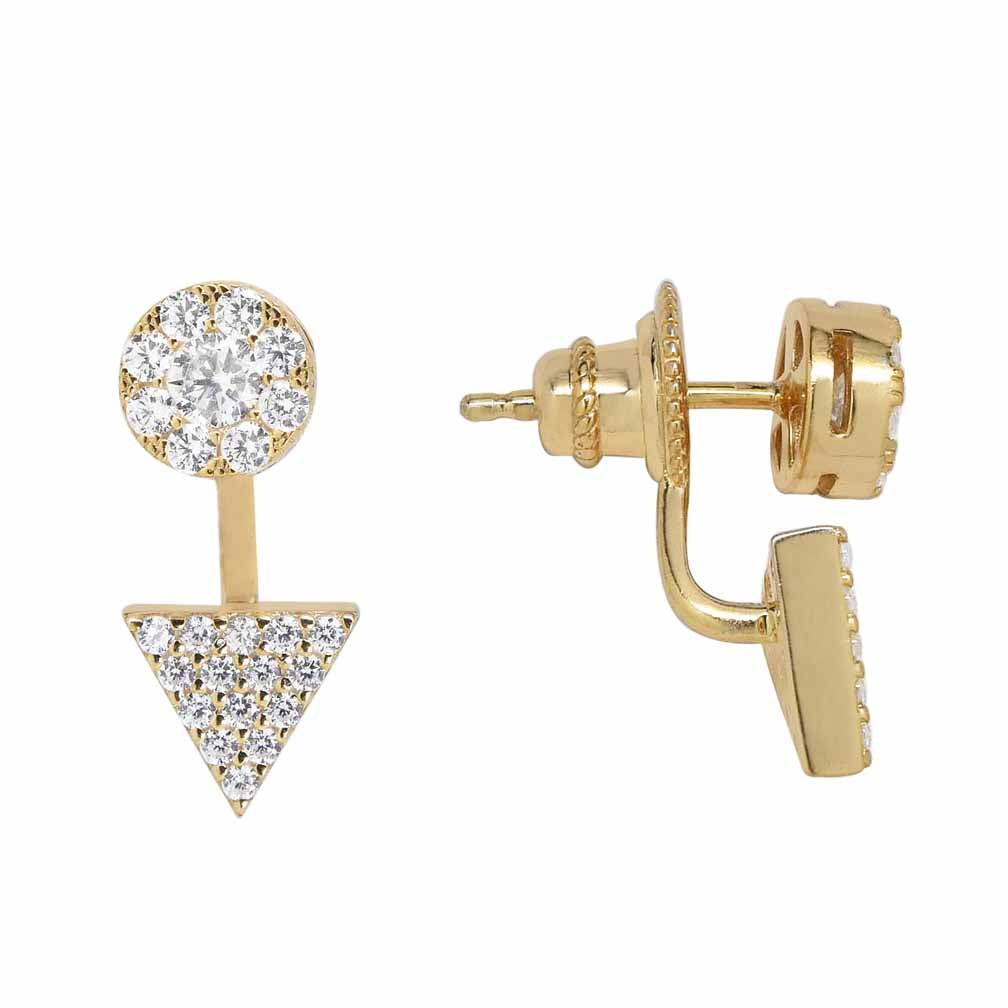 Circle and Triangle CZ Ear Jacket - Earrings - Gold - Gold - Azil Boutique