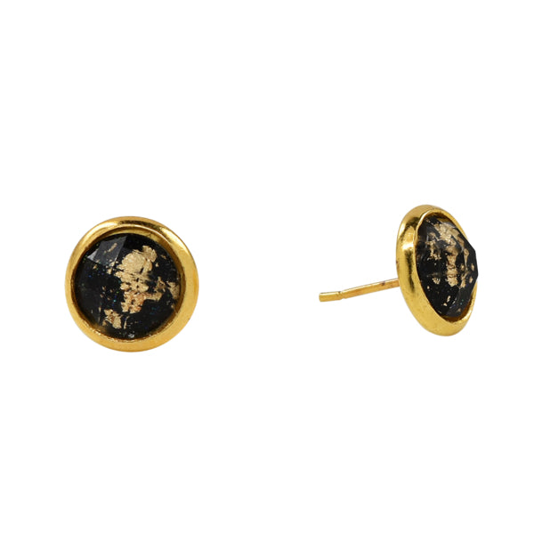 Resin Gold Fleck Brass Studs - Earrings - Black - Black - Azil Boutique