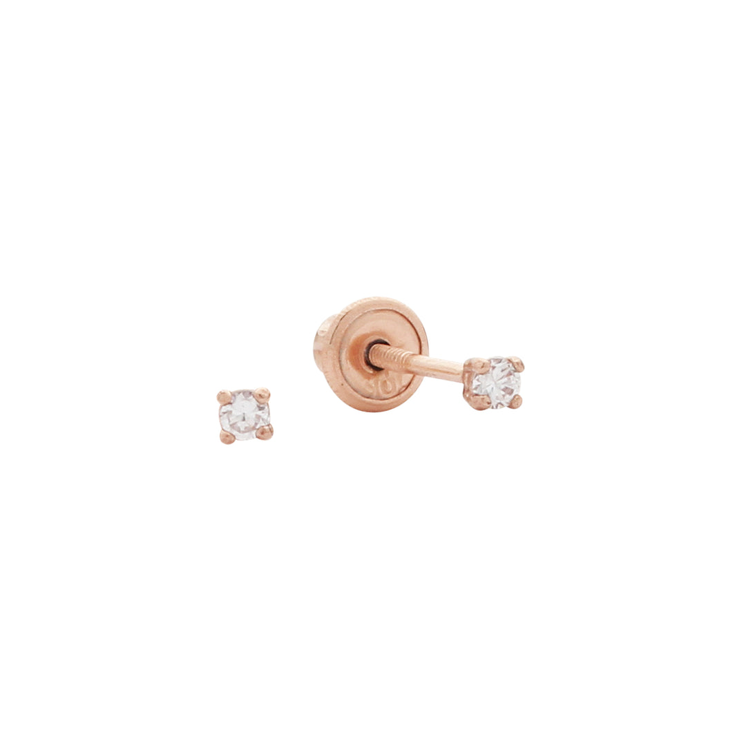 10k Solid Gold CZ Studs - Earrings - Rose Gold - Rose Gold / 1mm - Azil Boutique