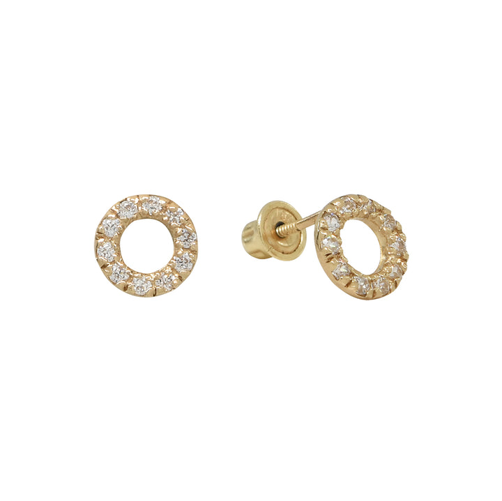 10k Solid Gold CZ Circle Cutout Studs - Earrings - Yellow Gold - Yellow Gold - Azil Boutique