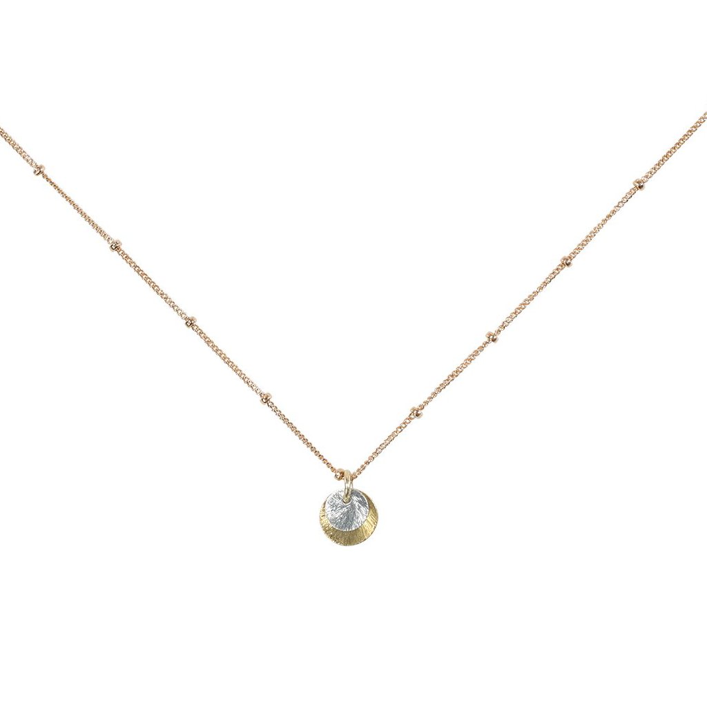 2-Tone Brushed Disc Necklace on Ball Chain - Necklaces - X-Small/Small - X-Small/Small / Silver and Gold Discs l Gold Chain - Azil Boutique