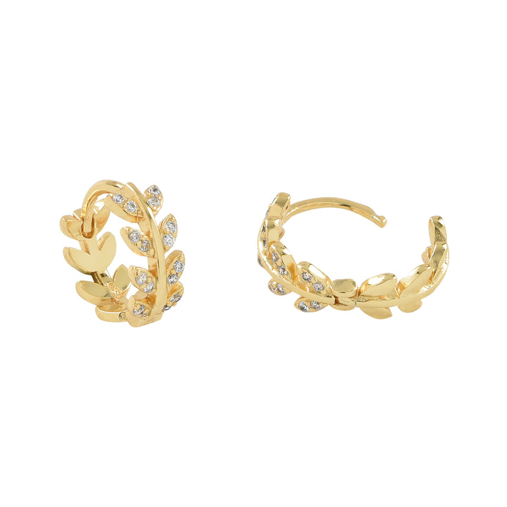 CZ Leaves Huggie - Earrings - Gold - Gold - Azil Boutique