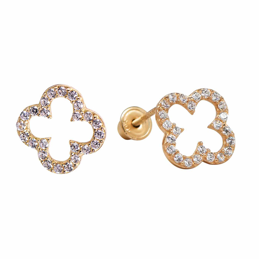 10k Solid Gold CZ Clover Studs - Earrings - Yellow Gold - Yellow Gold - Azil Boutique