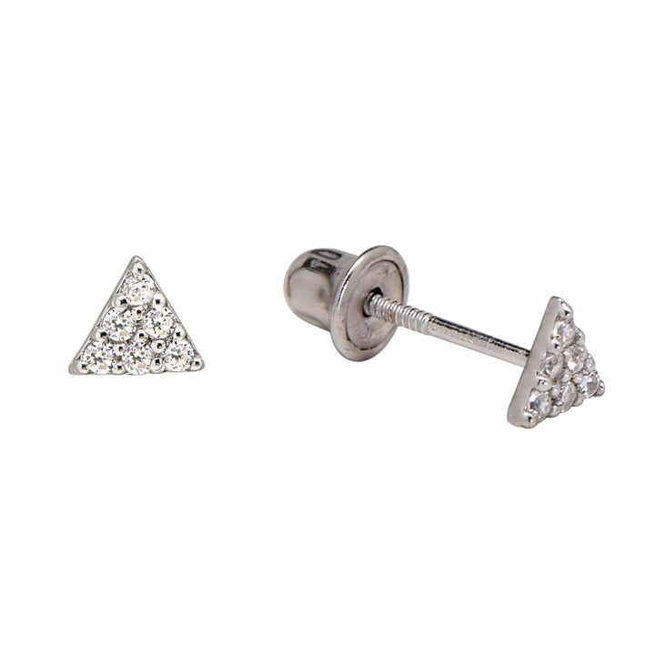 10k Solid Gold CZ Triangle Studs - Earrings - White Gold - White Gold - Azil Boutique