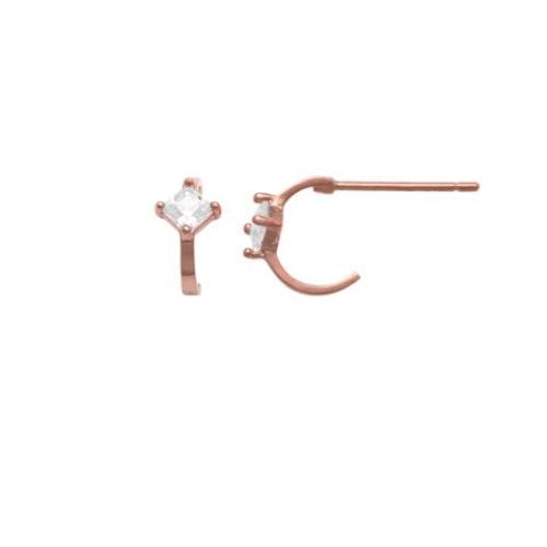 10k Solid Gold CZ Square Prong Huggie Studs - Earrings - Rose Gold - Rose Gold - Azil Boutique