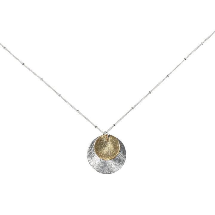 2-Tone Brushed Disc Necklace on Ball Chain - Necklaces - Medium/Large - Medium/Large / Gold and Silver Discs l Silver Chain - Azil Boutique