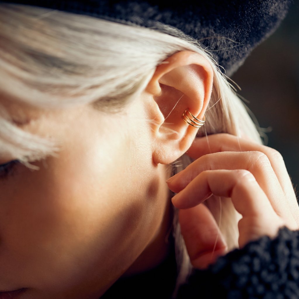 10k Solid Gold Triple Line Middle Ear Cuff - Earrings -  -  - Azil Boutique