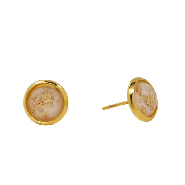 Resin Gold Fleck Brass Studs - Earrings - Cream - Cream - Azil Boutique