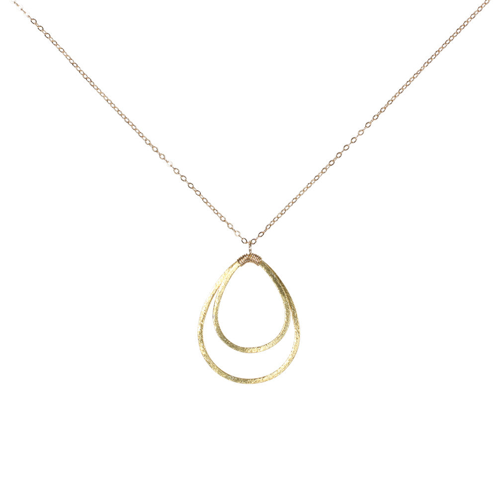 Double Brushed Teardrop Necklace - Necklaces - Gold - Gold - Azil Boutique