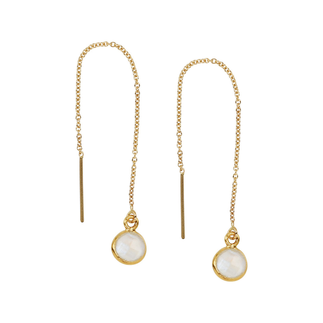 Bezel Stone Ear Threaders (more stones) - Earrings - Moonstone - Moonstone / Gold - Azil Boutique