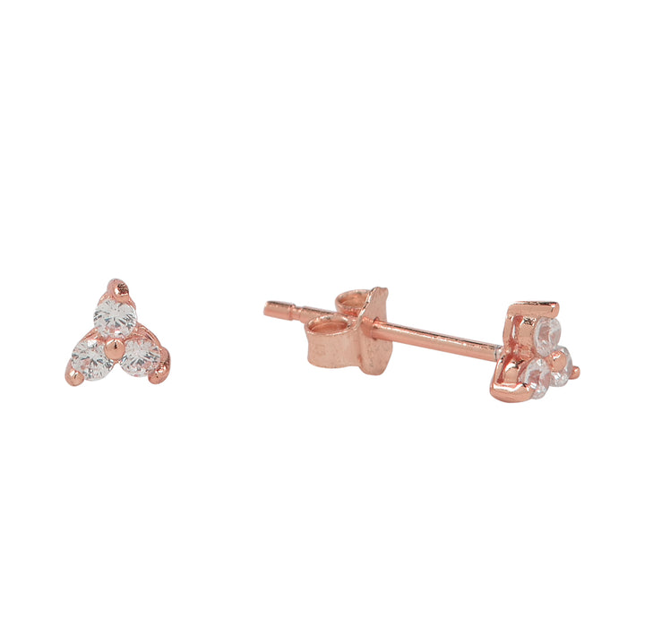 Tri-CZ Prong Studs - Earrings - Rose Gold - Rose Gold - Azil Boutique