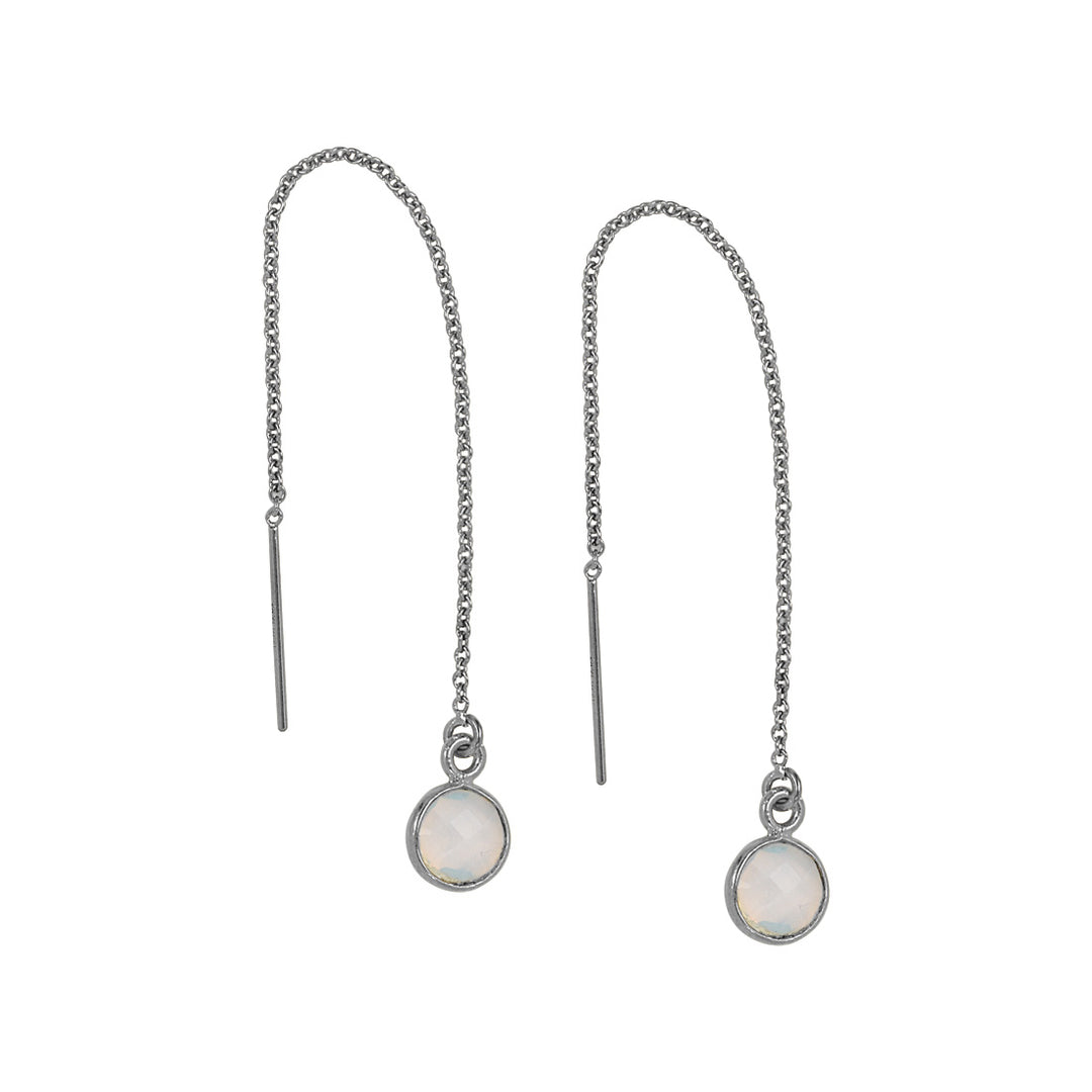 Bezel Stone Ear Threaders (more stones) - Earrings - Opal- Circle - Opal- Circle / Silver - Azil Boutique