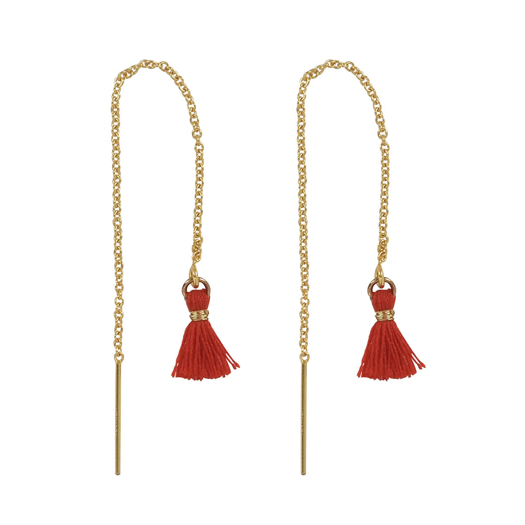 Tassel Ear Threaders - Earrings - Red - Red - Azil Boutique