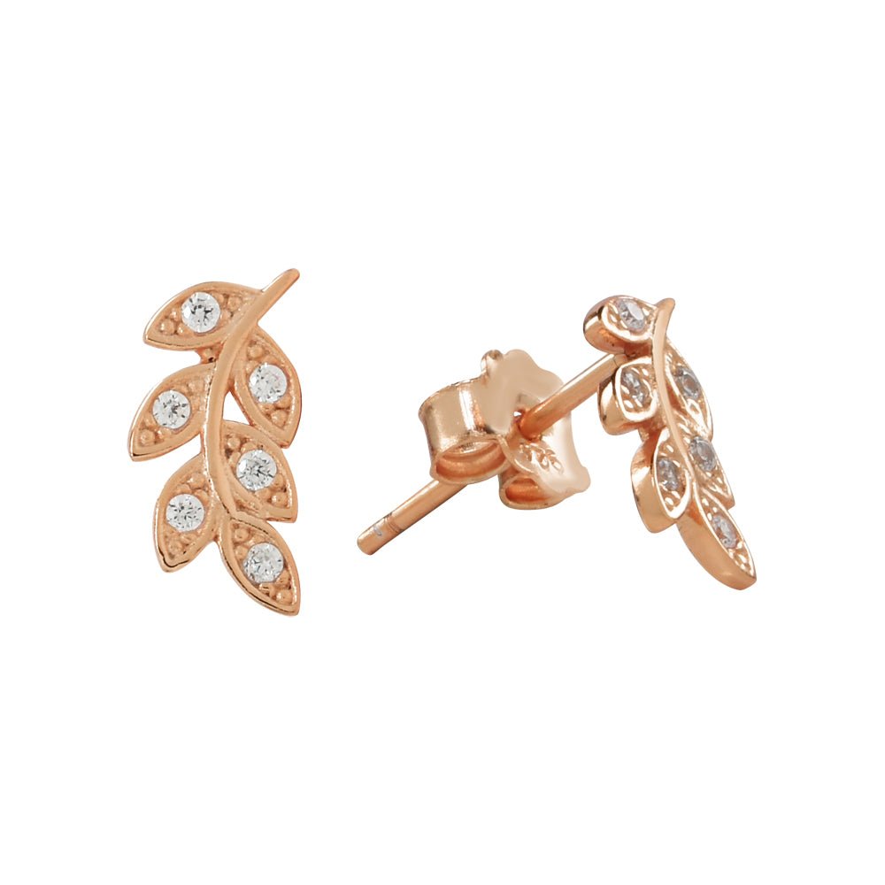 CZ Leaf Studs - Earrings - Rose Gold - Rose Gold - Azil Boutique
