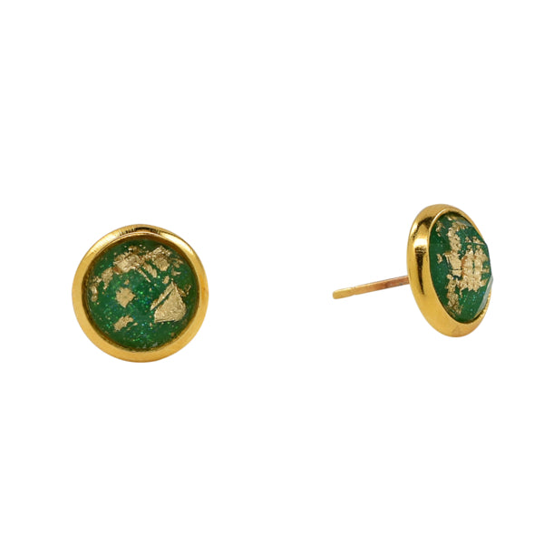 Resin Gold Fleck Brass Studs - Earrings - Emerald - Emerald - Azil Boutique