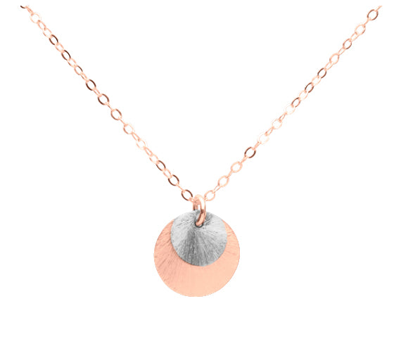 SALE - 2-Tone Brushed Disc Necklace - Necklaces - Small/Medium - Small/Medium / Silver & Rosegold Discs/ Rosegold Chain - Azil Boutique