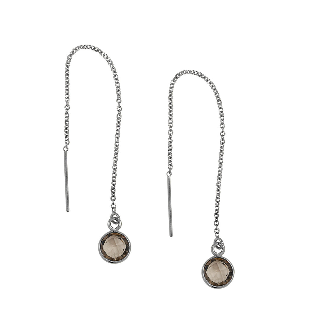 Bezel Stone Ear Threaders (more stones) - Earrings - Smoky Quartz - Smoky Quartz / Silver - Azil Boutique