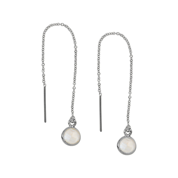 Bezel Stone Ear Threaders (more stones) - Earrings - Moonstone - Moonstone / Silver - Azil Boutique