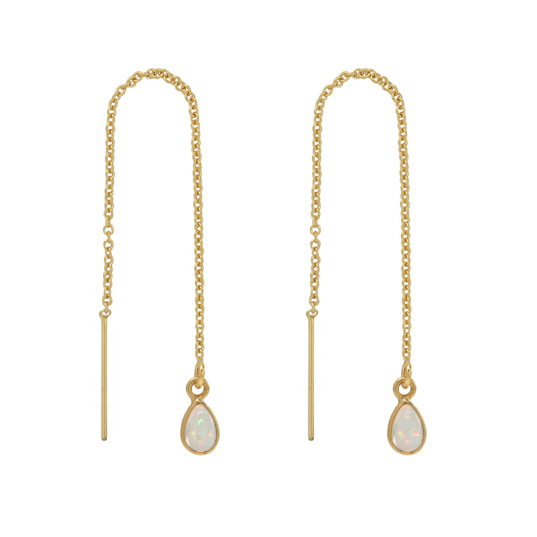 Bezel Stone Ear Threaders (more stones) - Earrings - Opal- Teardrop - Opal- Teardrop / Gold - Azil Boutique