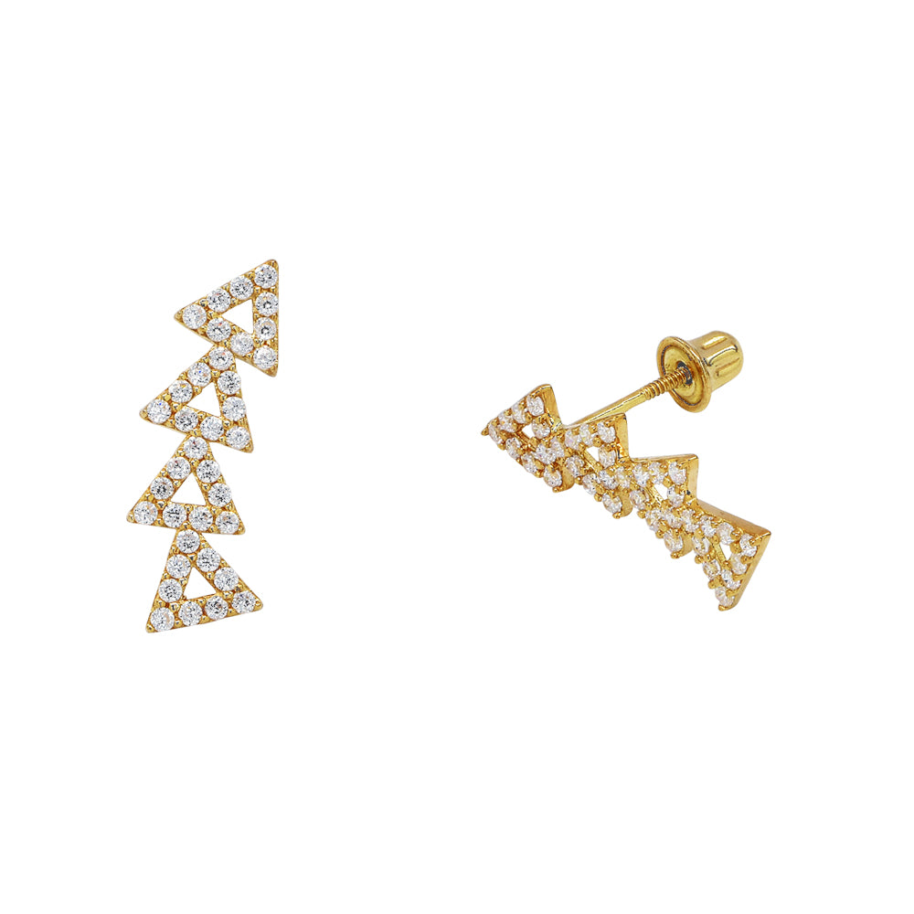 10k Solid Gold CZ Open Triangle Crawler Studs - Earrings - Yellow Gold - Yellow Gold - Azil Boutique