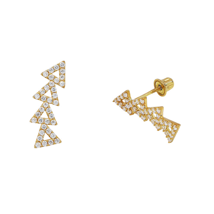 10k Solid Gold CZ Open Triangle Crawler Studs - Earrings - Yellow Gold - Yellow Gold - Azil Boutique