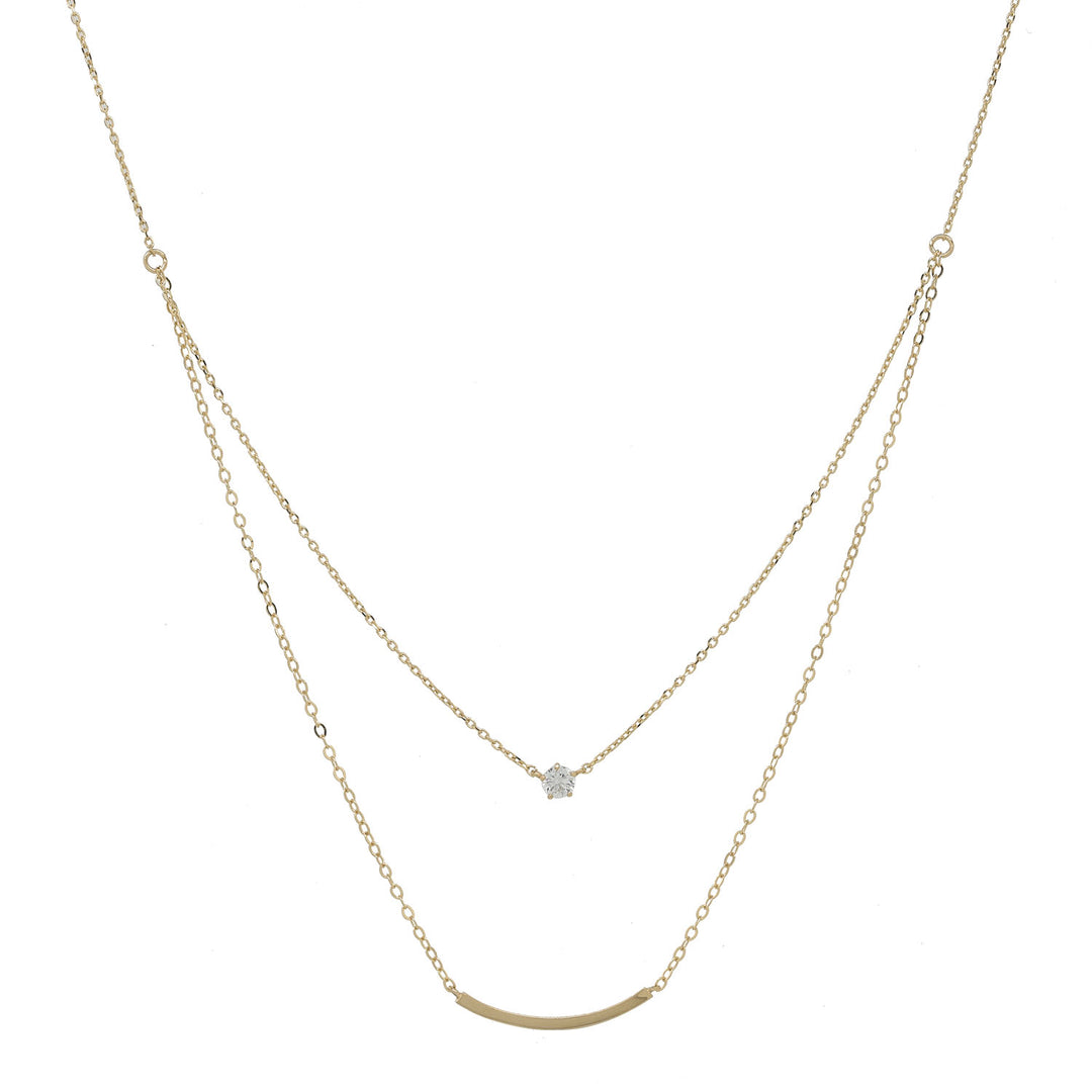 Solid Gold CZ / Curved Tube Double Strand Necklace - Necklaces - Yellow Gold - Yellow Gold - Azil Boutique