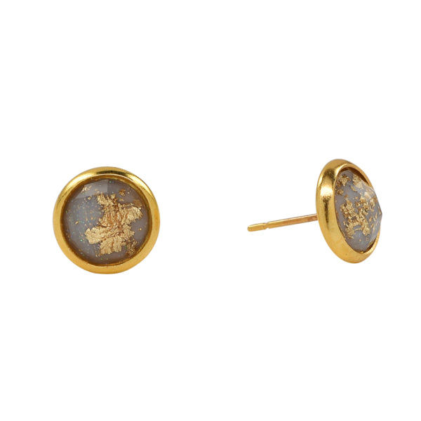 Resin Gold Fleck Brass Studs - Earrings - Labradorite - Labradorite - Azil Boutique
