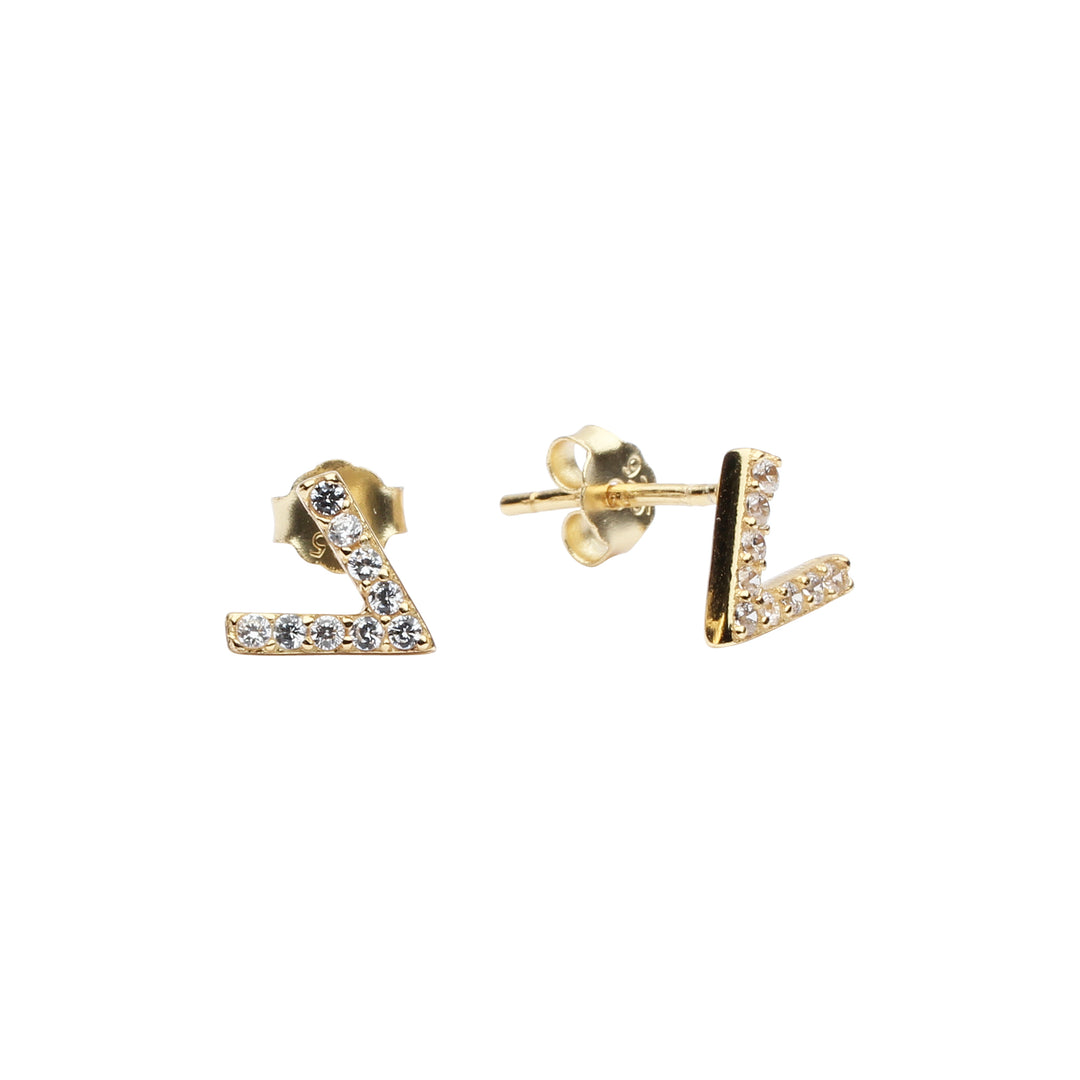 CZ Chevron Studs - Earrings - Gold - Gold - Azil Boutique