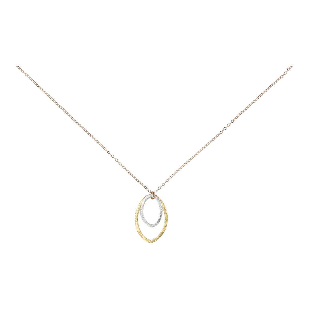 Double Brushed Marquise Necklace - Necklaces - Silver Pendant l Gold Chain - Silver Pendant l Gold Chain - Azil Boutique