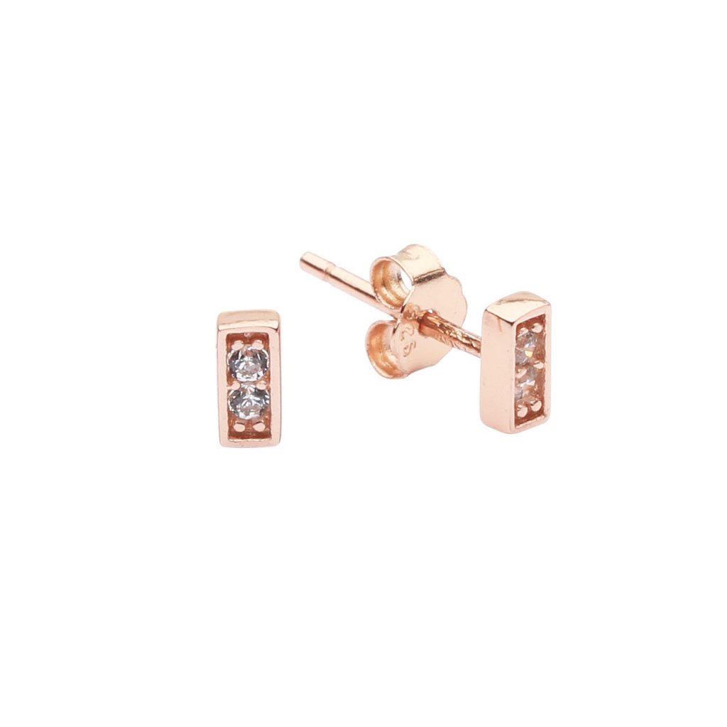 CZ Tiny Bar Studs - Earrings - Rose Gold - Rose Gold - Azil Boutique