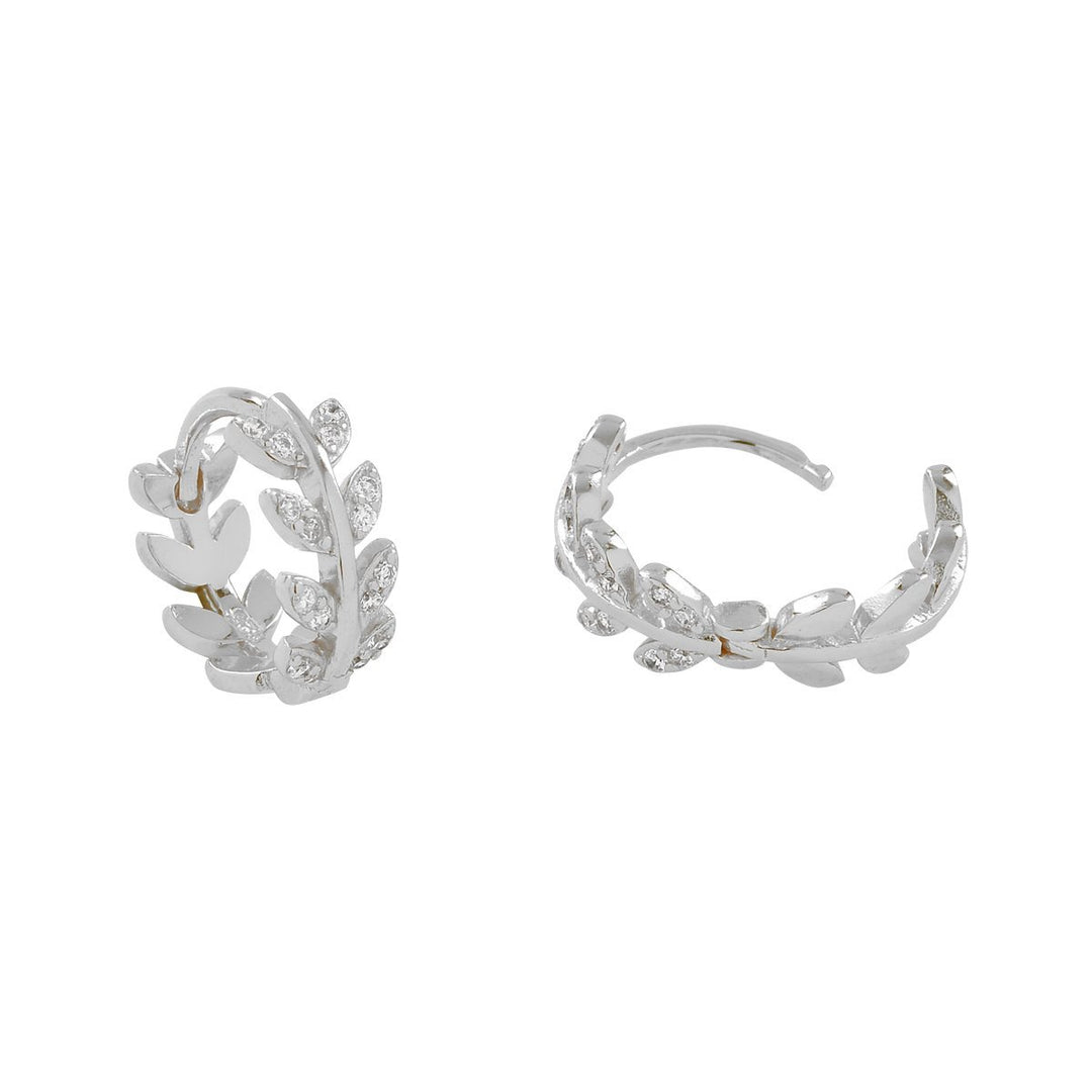 CZ Leaves Huggie - Earrings - Silver - Silver - Azil Boutique