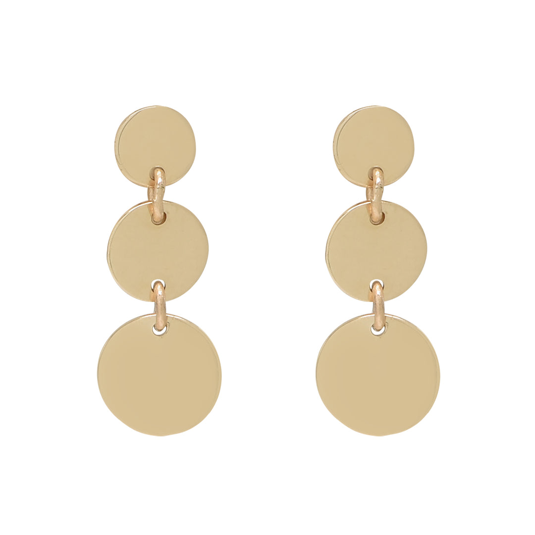 10k Solid Gold Triple Disc Drop Earrings - Earrings - Yellow Gold - Yellow Gold - Azil Boutique