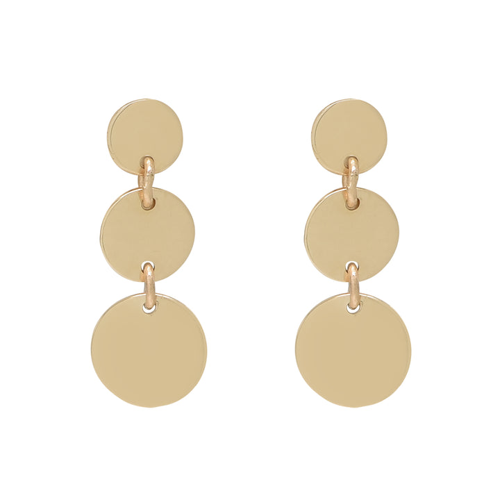 SALE - 10k Solid Gold Triple Disc Drop Earrings - Earrings - Yellow Gold - Yellow Gold - Azil Boutique