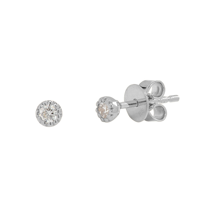 Diamonds Scalloped Prong Studs - Earrings - White Gold - White Gold - Azil Boutique