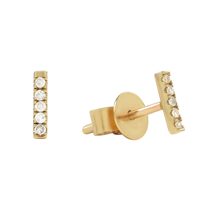14k Tiny Diamond Bar Studs - Earrings - Yellow Gold - Yellow Gold - Azil Boutique