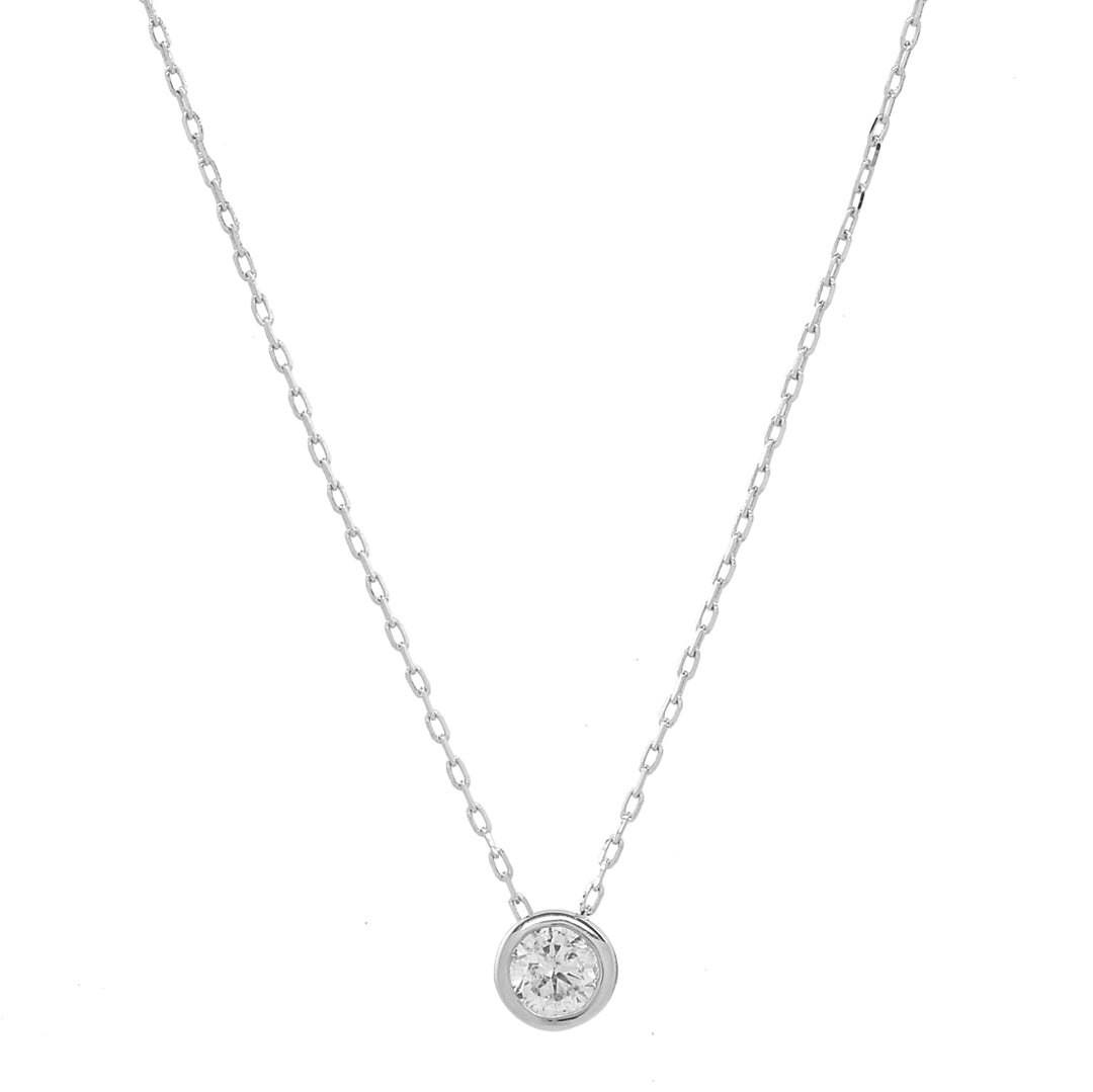 14k Solid Gold Single Diamond Bezel Necklace - Necklaces - 3mm - 3mm / White Gold - Azil Boutique