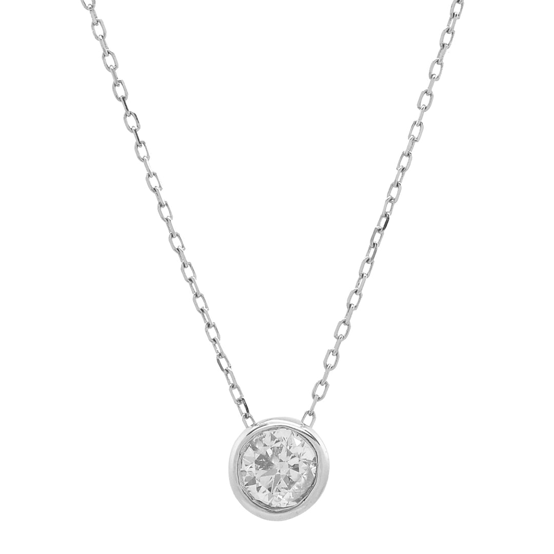 14k Solid Gold Single Diamond Bezel Necklace - Necklaces - 5mm - 5mm / White Gold - Azil Boutique