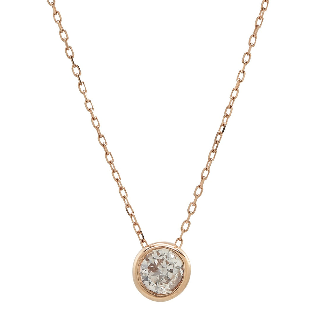 14k Solid Gold Single Diamond Bezel Necklace - Necklaces - 5mm - 5mm / Yellow Gold - Azil Boutique