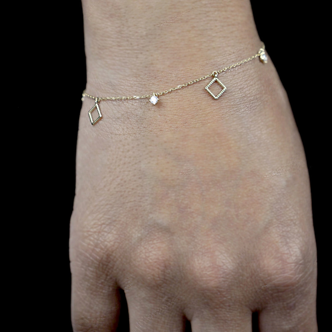 14k Solid Gold CZ & Twisted Diamond Shape Bracelet / Anklet - Bracelets -  -  - Azil Boutique